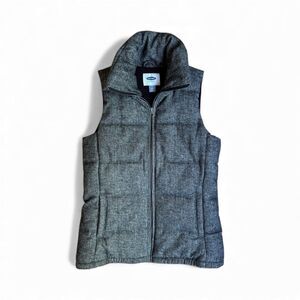 Old Navy gray herringbone wool blend full zip puffer vest.